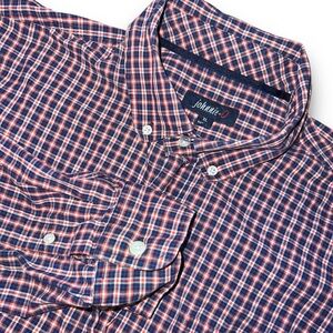 Johnnie O  XL Dark Blue/ Red Plaid Cotton Long Sleeve Button Up Front Pocket Shi